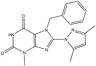 7-benzyl-8-(3,5-dimethyl-1H-pyrazol-1-yl)-3-methyl-3,7-dihydro-1H-purine-2,6-dione Struktur