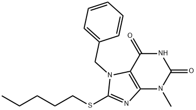 7-benzyl-3-methyl-8-(pentylsulfanyl)-3,7-dihydro-1H-purine-2,6-dione Struktur