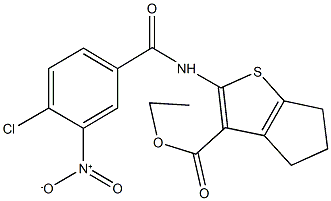 ethyl 2-({4-chloro-3-nitrobenzoyl}amino)-5,6-dihydro-4H-cyclopenta[b]thiophene-3-carboxylate Struktur