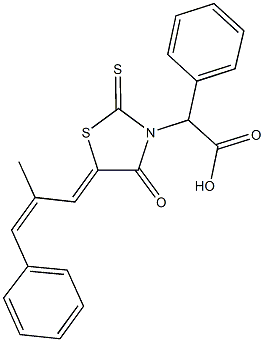 [5-(2-methyl-3-phenyl-2-propenylidene)-4-oxo-2-thioxo-1,3-thiazolidin-3-yl](phenyl)acetic acid Struktur