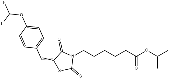 isopropyl 6-{5-[4-(difluoromethoxy)benzylidene]-4-oxo-2-thioxo-1,3-thiazolidin-3-yl}hexanoate Struktur