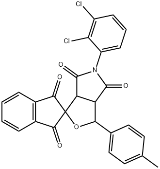 1-(4-methylphenyl)-5-(2,3-dichlorophenyl)-3a,6a-dihydrospiro(1H-furo[3,4-c]pyrrole-3,2'-[1'H]-indene)-1',3',4,6(2'H,3H,5H)-tetrone Struktur