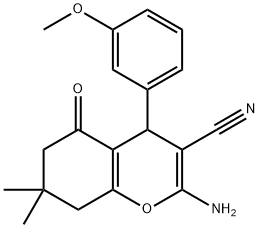 2-amino-4-(3-methoxyphenyl)-7,7-dimethyl-5-oxo-5,6,7,8-tetrahydro-4H-chromene-3-carbonitrile Struktur