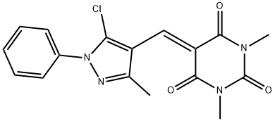 5-[(5-chloro-3-methyl-1-phenyl-1H-pyrazol-4-yl)methylene]-1,3-dimethyl-2,4,6(1H,3H,5H)-pyrimidinetrione Struktur