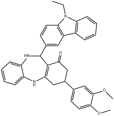 3-(3,4-dimethoxyphenyl)-11-(9-ethyl-9H-carbazol-3-yl)-2,3,4,5,10,11-hexahydro-1H-dibenzo[b,e][1,4]diazepin-1-one Struktur