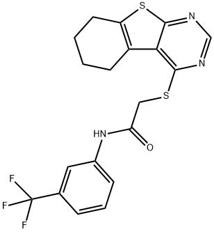 2-(5,6,7,8-tetrahydro[1]benzothieno[2,3-d]pyrimidin-4-ylsulfanyl)-N-[3-(trifluoromethyl)phenyl]acetamide Struktur