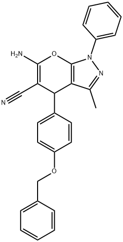 6-amino-4-[4-(benzyloxy)phenyl]-3-methyl-1-phenyl-1,4-dihydropyrano[2,3-c]pyrazole-5-carbonitrile Struktur