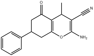 2-amino-4-methyl-5-oxo-7-phenyl-5,6,7,8-tetrahydro-4H-chromene-3-carbonitrile Struktur