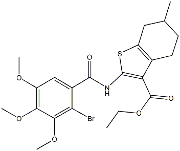 ethyl 2-[(2-bromo-3,4,5-trimethoxybenzoyl)amino]-6-methyl-4,5,6,7-tetrahydro-1-benzothiophene-3-carboxylate Struktur