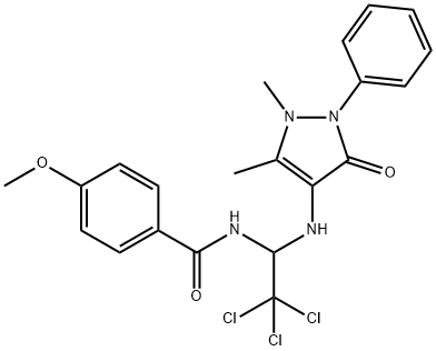 4-methoxy-N-{2,2,2-trichloro-1-[(1,5-dimethyl-3-oxo-2-phenyl-2,3-dihydro-1H-pyrazol-4-yl)amino]ethyl}benzamide Struktur