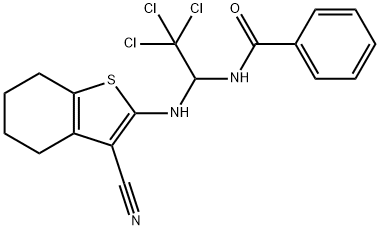 N-{2,2,2-trichloro-1-[(3-cyano-4,5,6,7-tetrahydro-1-benzothien-2-yl)amino]ethyl}benzamide Struktur