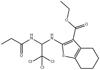 ethyl 2-{[2,2,2-trichloro-1-(propionylamino)ethyl]amino}-4,5,6,7-tetrahydro-1-benzothiophene-3-carboxylate Struktur