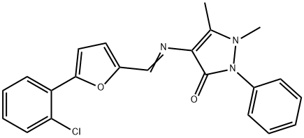 4-({[5-(2-chlorophenyl)-2-furyl]methylene}amino)-1,5-dimethyl-2-phenyl-1,2-dihydro-3H-pyrazol-3-one Struktur