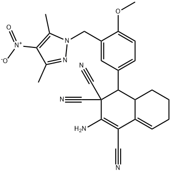 2-amino-4-[3-({4-nitro-3,5-dimethyl-1H-pyrazol-1-yl}methyl)-4-methoxyphenyl]-4a,5,6,7-tetrahydro-1,3,3(4H)-naphthalenetricarbonitrile Struktur