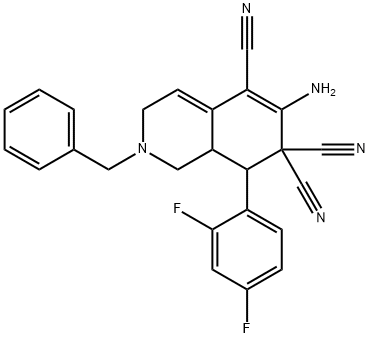 6-amino-2-benzyl-8-(2,4-difluorophenyl)-2,3,8,8a-tetrahydroisoquinoline-5,7,7(1H)-tricarbonitrile Struktur