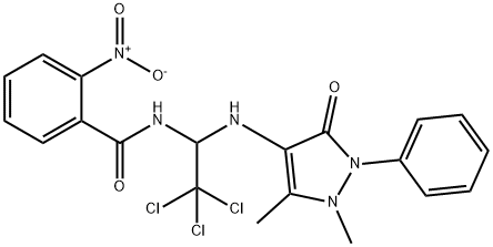 2-nitro-N-{2,2,2-trichloro-1-[(1,5-dimethyl-3-oxo-2-phenyl-2,3-dihydro-1H-pyrazol-4-yl)amino]ethyl}benzamide Struktur