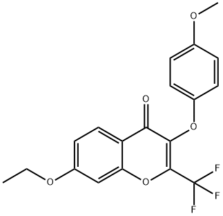 7-ethoxy-3-(4-methoxyphenoxy)-2-(trifluoromethyl)-4H-chromen-4-one Struktur