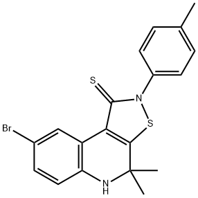 8-bromo-4,4-dimethyl-2-(4-methylphenyl)-4,5-dihydroisothiazolo[5,4-c]quinoline-1(2H)-thione Struktur