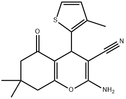 2-amino-7,7-dimethyl-4-(3-methyl-2-thienyl)-5-oxo-5,6,7,8-tetrahydro-4H-chromene-3-carbonitrile Struktur