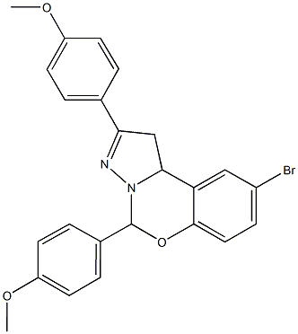 9-bromo-2,5-bis[4-(methyloxy)phenyl]-1,10b-dihydropyrazolo[1,5-c][1,3]benzoxazine Struktur