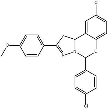 4-[9-chloro-5-(4-chlorophenyl)-1,10b-dihydropyrazolo[1,5-c][1,3]benzoxazin-2-yl]phenyl methyl ether Struktur