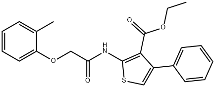 ethyl 2-{[(2-methylphenoxy)acetyl]amino}-4-phenyl-3-thiophenecarboxylate Struktur