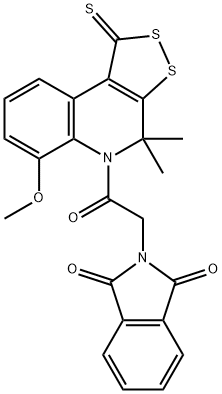 2-[2-(6-methoxy-4,4-dimethyl-1-thioxo-1,4-dihydro-5H-[1,2]dithiolo[3,4-c]quinolin-5-yl)-2-oxoethyl]-1H-isoindole-1,3(2H)-dione Struktur