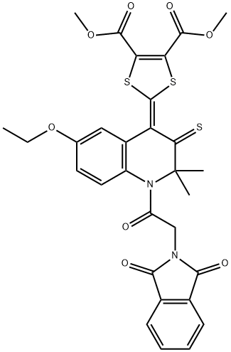 dimethyl 2-(1-[(1,3-dioxo-1,3-dihydro-2H-isoindol-2-yl)acetyl]-6-ethoxy-2,2-dimethyl-3-thioxo-2,3-dihydro-4(1H)-quinolinylidene)-1,3-dithiole-4,5-dicarboxylate Struktur