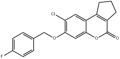 8-chloro-7-[(4-fluorobenzyl)oxy]-2,3-dihydrocyclopenta[c]chromen-4(1H)-one Struktur