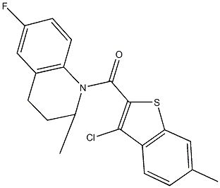 1-[(3-chloro-6-methyl-1-benzothien-2-yl)carbonyl]-6-fluoro-2-methyl-1,2,3,4-tetrahydroquinoline Struktur