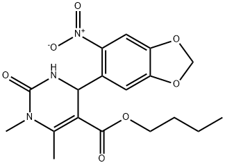 butyl 4-{6-nitro-1,3-benzodioxol-5-yl}-1,6-dimethyl-2-oxo-1,2,3,4-tetrahydro-5-pyrimidinecarboxylate Struktur