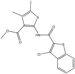 methyl 2-{[(3-chloro-1-benzothien-2-yl)carbonyl]amino}-4,5-dimethyl-3-thiophenecarboxylate Struktur