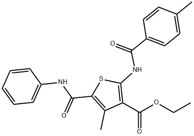 ethyl 5-(anilinocarbonyl)-4-methyl-2-[(4-methylbenzoyl)amino]-3-thiophenecarboxylate Struktur