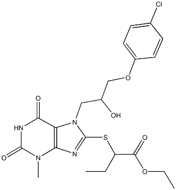 ethyl 2-({7-[3-(4-chlorophenoxy)-2-hydroxypropyl]-3-methyl-2,6-dioxo-2,3,6,7-tetrahydro-1H-purin-8-yl}sulfanyl)butanoate Struktur