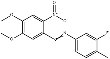 N-(4,5-dimethoxy-2-nitrobenzylidene)-3-fluoro-4-methylaniline Struktur