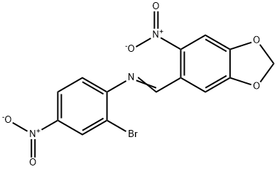 2-bromo-4-nitro-N-[(6-nitro-1,3-benzodioxol-5-yl)methylene]aniline Struktur