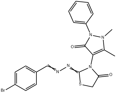 4-bromobenzaldehyde [3-(1,5-dimethyl-3-oxo-2-phenyl-2,3-dihydro-1H-pyrazol-4-yl)-4-oxo-1,3-thiazolidin-2-ylidene]hydrazone Struktur