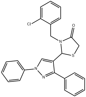 3-(2-chlorobenzyl)-2-(1,3-diphenyl-1H-pyrazol-4-yl)-1,3-thiazolidin-4-one Struktur