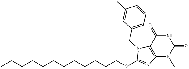 8-(dodecylsulfanyl)-3-methyl-7-(3-methylbenzyl)-3,7-dihydro-1H-purine-2,6-dione Struktur