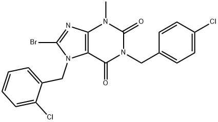 8-bromo-7-(2-chlorobenzyl)-1-(4-chlorobenzyl)-3-methyl-3,7-dihydro-1H-purine-2,6-dione Struktur