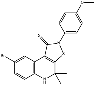 8-bromo-4,4-dimethyl-2-[4-(methyloxy)phenyl]-4,5-dihydroisothiazolo[5,4-c]quinoline-1(2H)-thione Struktur