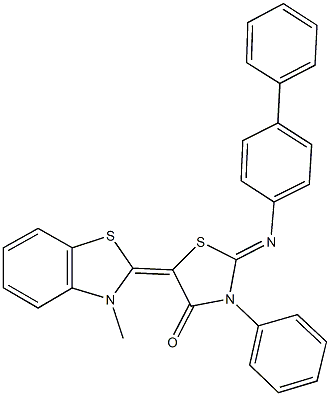 2-([1,1'-biphenyl]-4-ylimino)-5-(3-methyl-1,3-benzothiazol-2(3H)-ylidene)-3-phenyl-1,3-thiazolidin-4-one Struktur