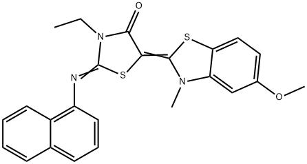 3-ethyl-5-(5-methoxy-3-methyl-1,3-benzothiazol-2(3H)-ylidene)-2-(1-naphthylimino)-1,3-thiazolidin-4-one Struktur