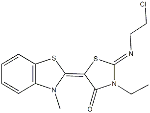 2-[(2-chloroethyl)imino]-3-ethyl-5-(3-methyl-1,3-benzothiazol-2(3H)-ylidene)-1,3-thiazolidin-4-one Struktur