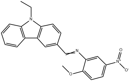 9-ethyl-3-[({5-nitro-2-methoxyphenyl}imino)methyl]-9H-carbazole Struktur