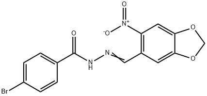 4-bromo-N'-({6-nitro-1,3-benzodioxol-5-yl}methylene)benzohydrazide Struktur