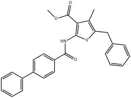 methyl 5-benzyl-2-[([1,1'-biphenyl]-4-ylcarbonyl)amino]-4-methyl-3-thiophenecarboxylate Struktur