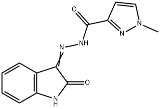 1-methyl-N'-(2-oxo-1,2-dihydro-3H-indol-3-ylidene)-1H-pyrazole-3-carbohydrazide Struktur