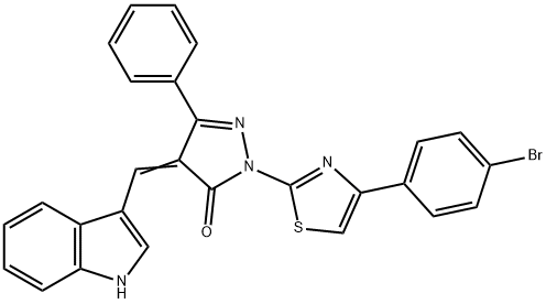 2-[4-(4-bromophenyl)-1,3-thiazol-2-yl]-4-(1H-indol-3-ylmethylene)-5-phenyl-2,4-dihydro-3H-pyrazol-3-one Struktur