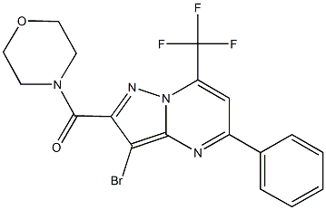 3-bromo-2-(morpholin-4-ylcarbonyl)-5-phenyl-7-(trifluoromethyl)pyrazolo[1,5-a]pyrimidine Struktur